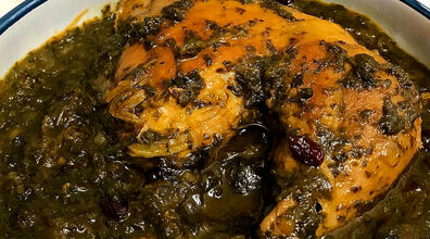 طرز تهیه خورش آلو اسفناج مجلسی با مرغ + فیلم آموزشی